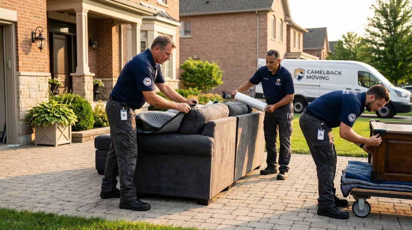 Large estate moving crew wrapping furniture in Cedar Park, TX